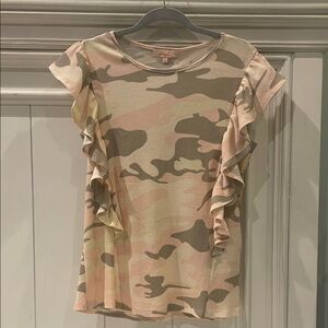 Ruffle Sleeve Camouflage Top
